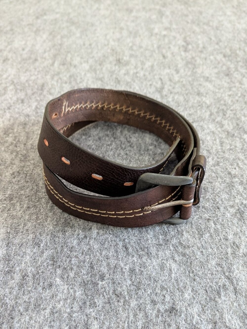 Vintage Eagle Mens Leather Belt Brown Whipstitch Made In Holland Size 36